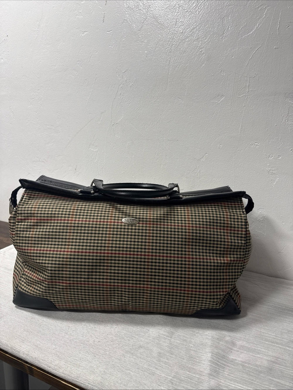 Diane Von Furstenberg Houndstooth Duffel in Black and Brown vintage Weekender